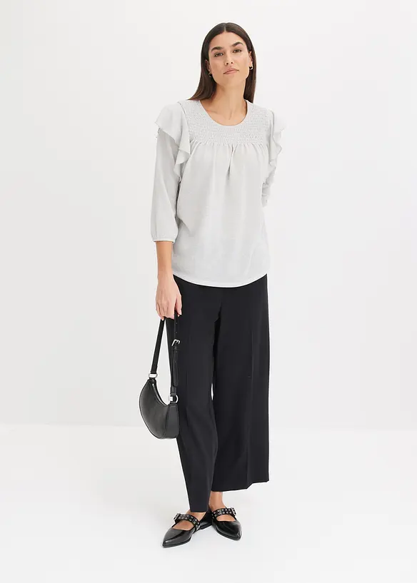 T-shirt volanté manches 3/4 avec fil lurex, bonprix