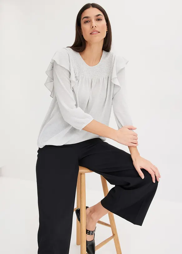 T-shirt volanté manches 3/4 avec fil lurex, bonprix