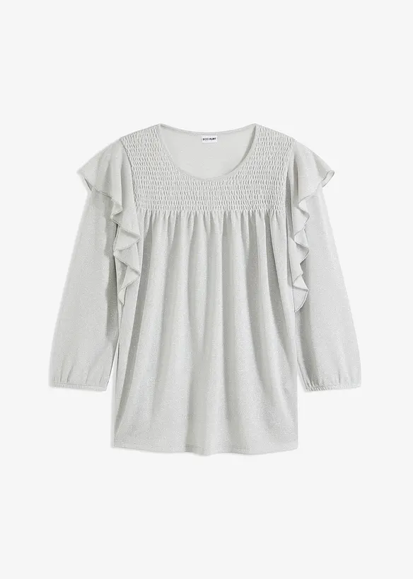 T-shirt volanté manches 3/4 avec fil lurex, bonprix
