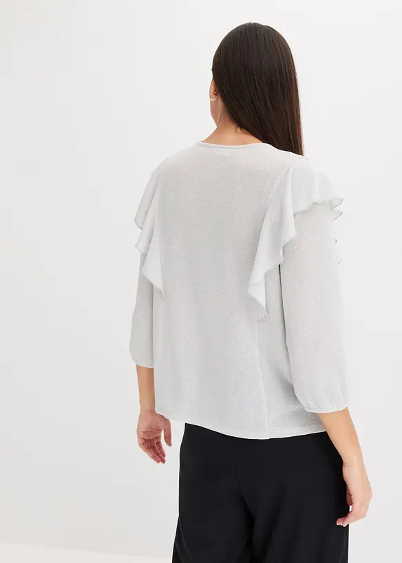 T-shirt volanté manches 3/4 avec fil lurex, bonprix