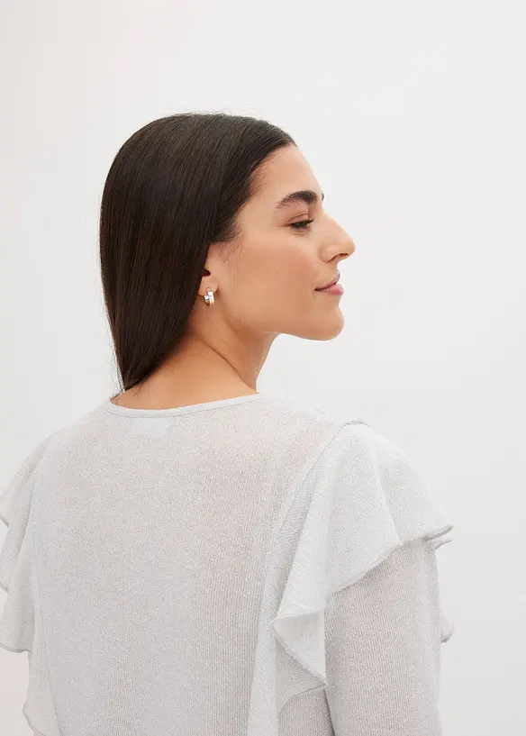 T-shirt volanté manches 3/4 avec fil lurex, bonprix