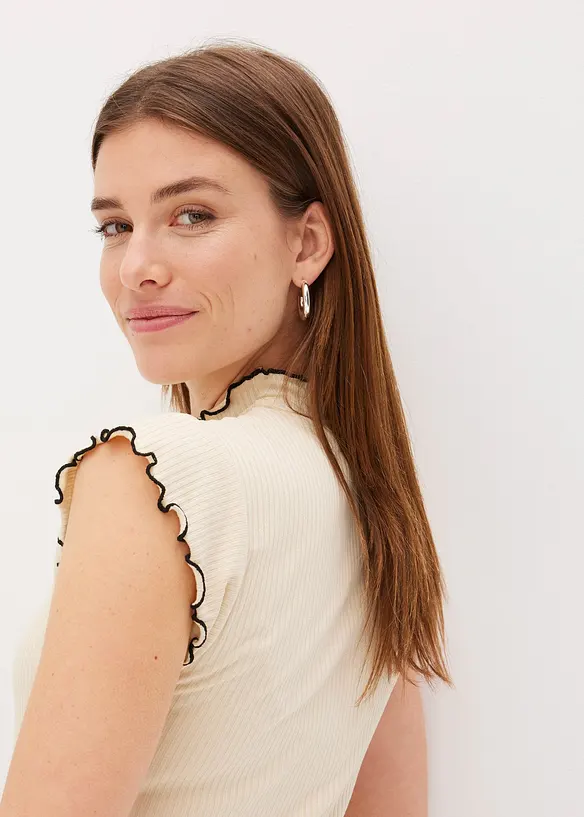 T-shirt côtelé avec finitions ondulées, bonprix