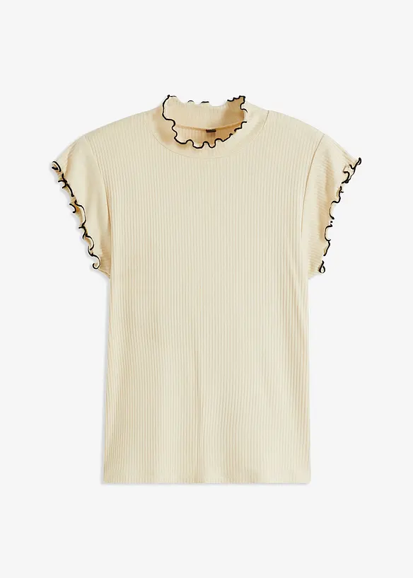 T-shirt côtelé avec finitions ondulées, bonprix