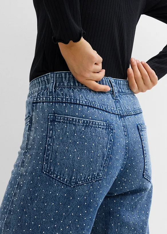 Jean large taille mi-haute à strass, bonprix