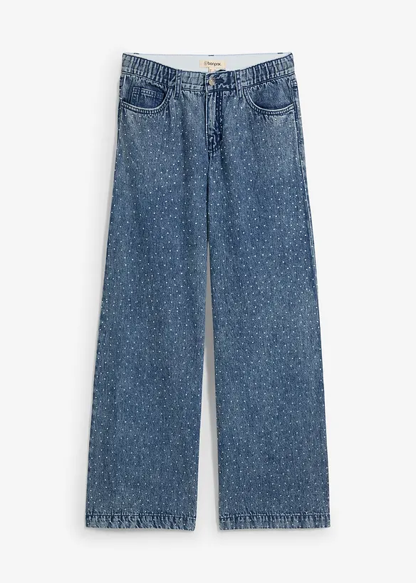 Jean large taille mi-haute à strass, bonprix