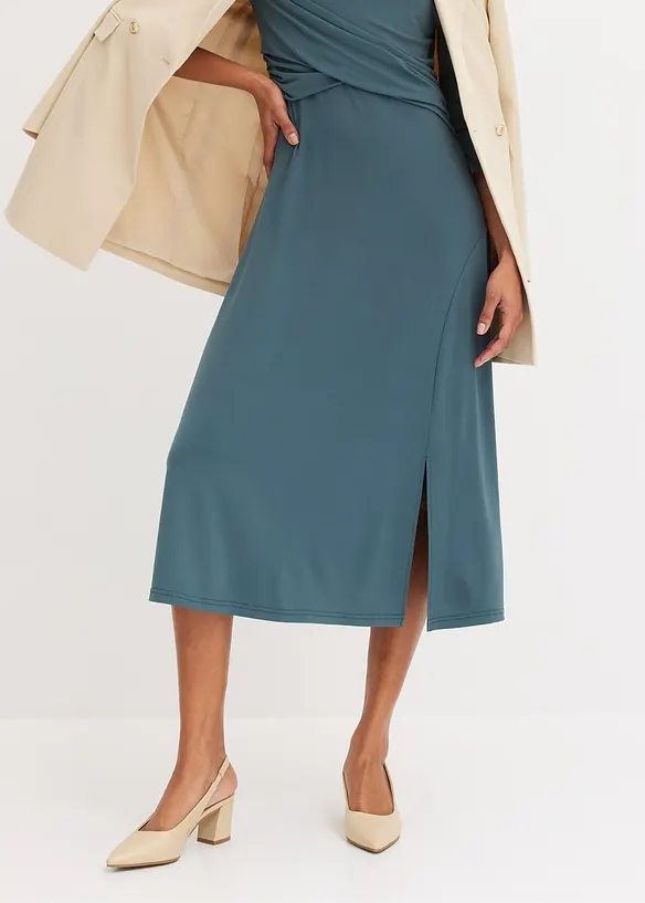 Robe midi drapée manches 3/4, bonprix