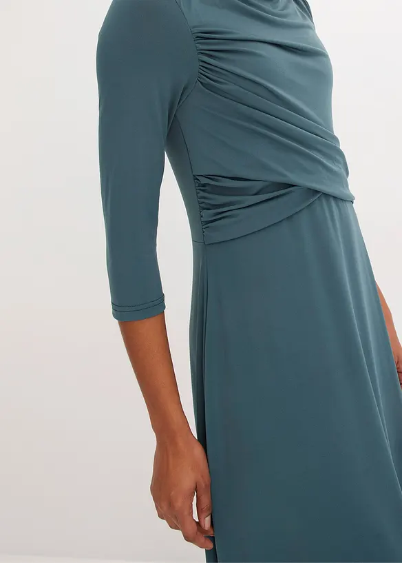 Robe midi drapée manches 3/4, bonprix