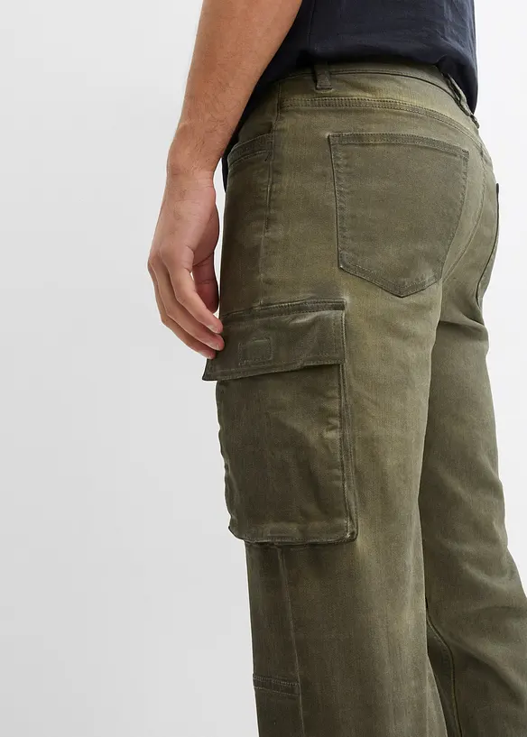 Stretch-Cargohose in gewaschener Optik, Straight, bonprix