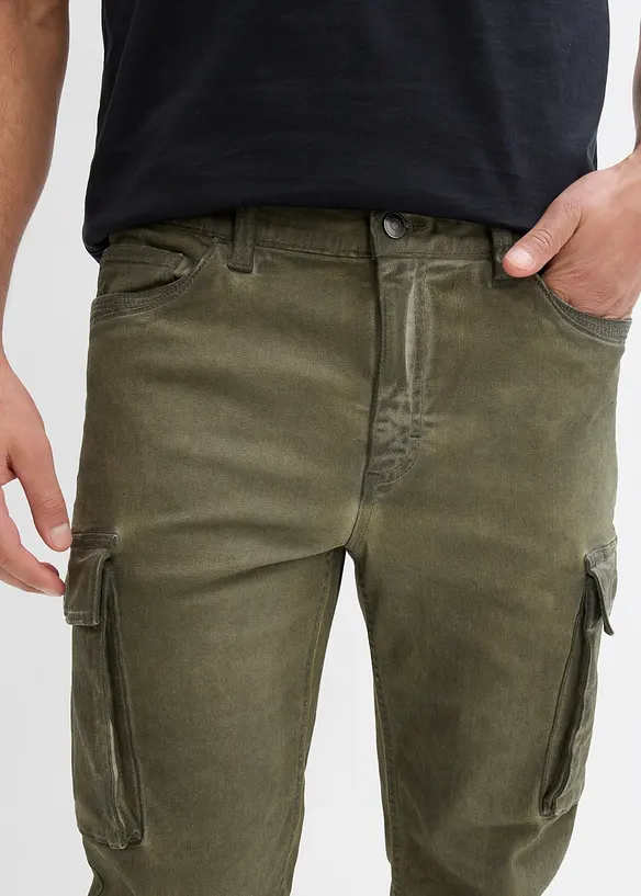 Stretch-Cargohose in gewaschener Optik, Straight, bonprix