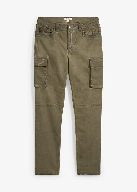 Stretch-Cargohose in gewaschener Optik, Straight, bonprix