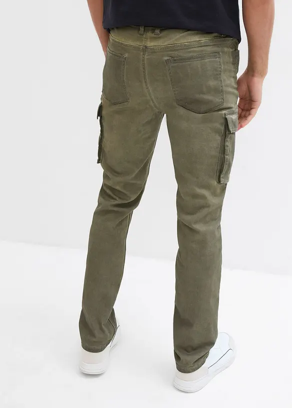 Stretch-Cargohose in gewaschener Optik, Straight, bonprix