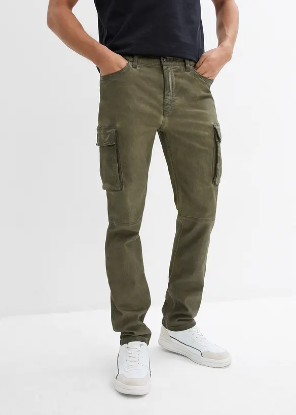 Stretch-Cargohose in gewaschener Optik, Straight, bonprix