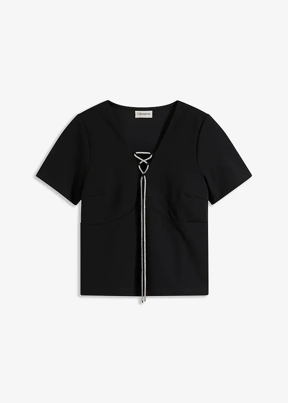 T-shirt cropped avec lien brillant à nouer sur l’encolure, bonprix