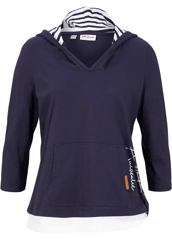 T-shirt à capuche, manches 3/4, 100% coton, bonprix