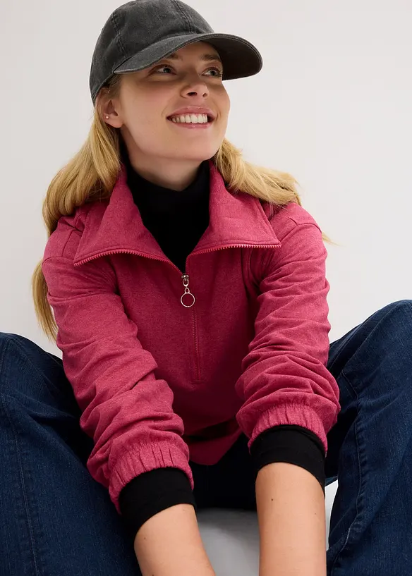 Sweatshirt mit gro&szlig;em Troyer- Kragen, langarm, bonprix