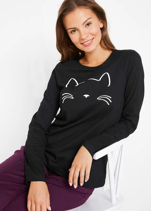 Langarmshirt mit Katzendruck, bonprix
