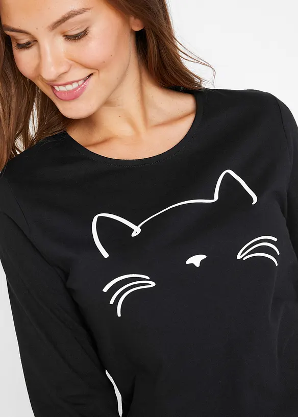 Langarmshirt mit Katzendruck, bonprix