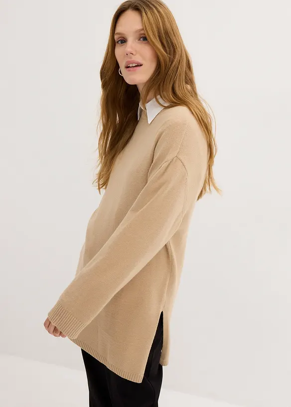 Long-Feinstrickpullover mit Seitenschlitzen aus Viskose-Mix, bonprix