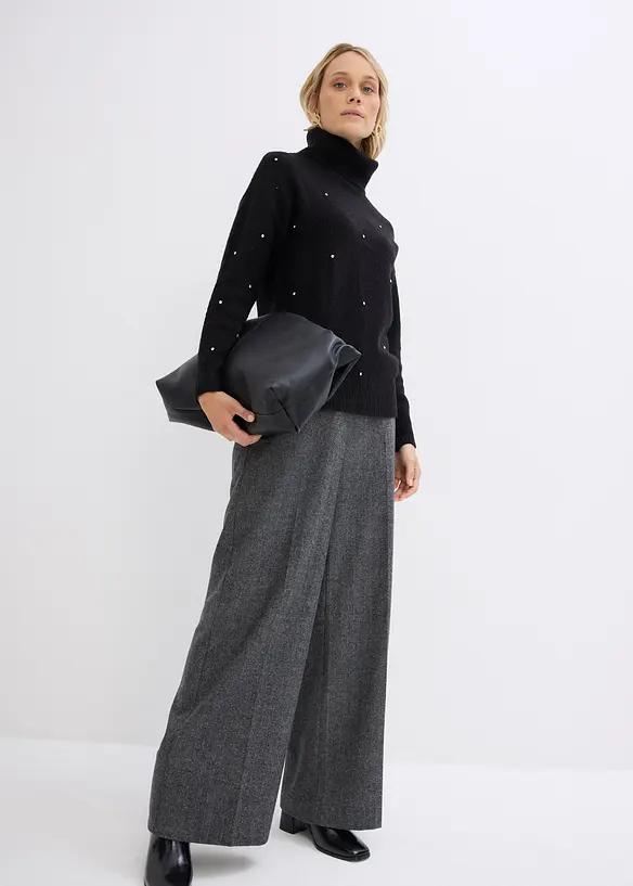Rollkragenpullover mit Strasssteinen, bonprix