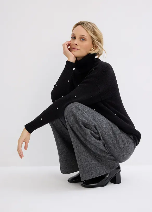 Rollkragenpullover mit Strasssteinen, bonprix