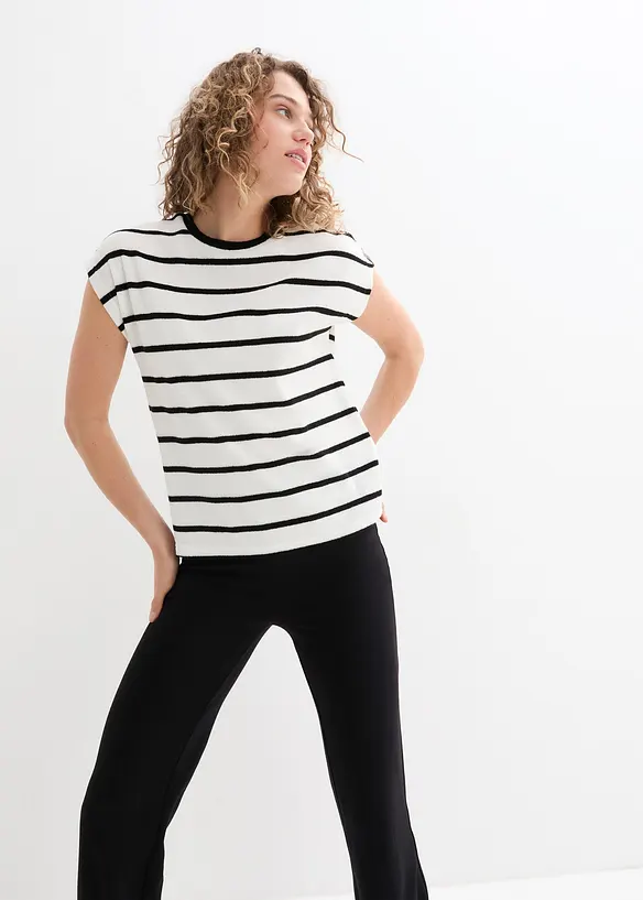 T-shirt en éponge, rayé, manches longues, bonprix