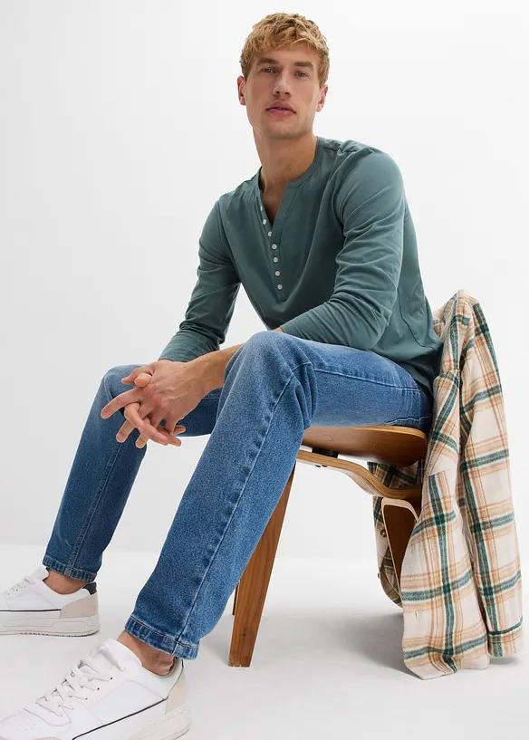 Langarm-Henleyshirt aus reiner Bio-Baumwolle, Slim Fit, bonprix