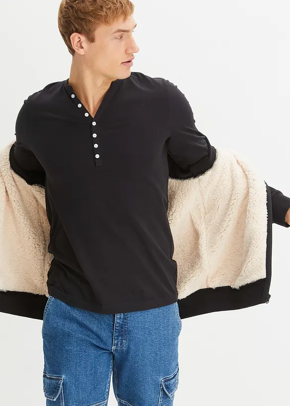 Langarm-Henleyshirt aus reiner Bio-Baumwolle, Slim Fit, bonprix