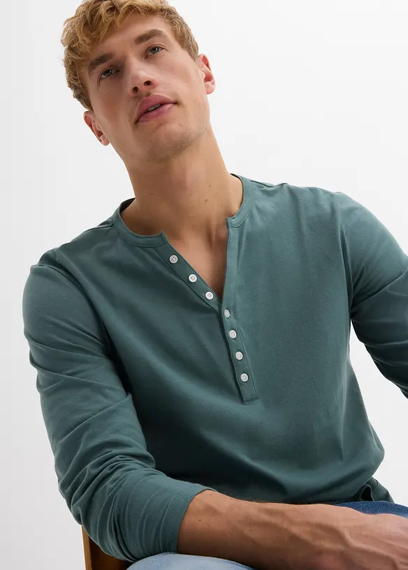Langarm-Henleyshirt aus reiner Bio-Baumwolle, Slim Fit, bonprix