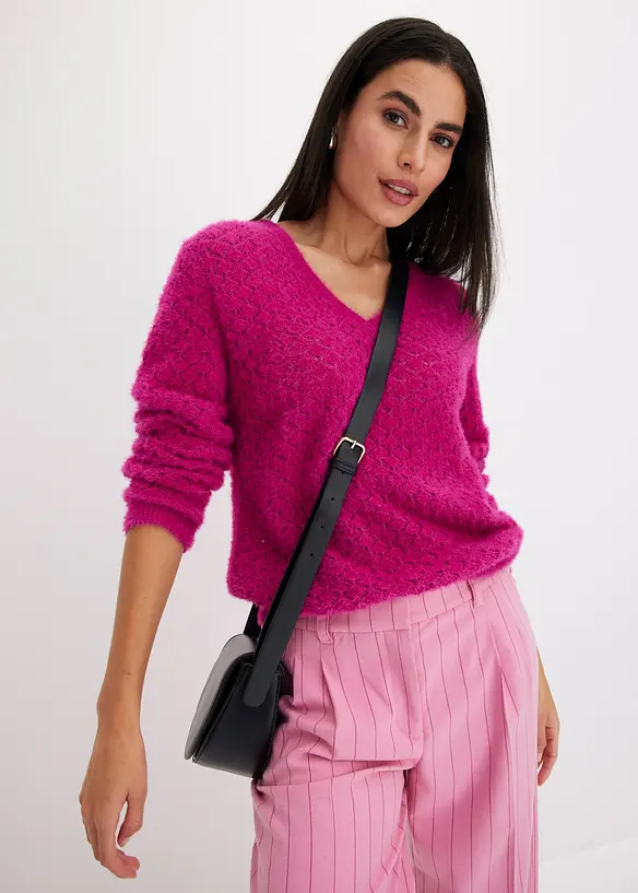 Ajour-Pullover mit Federgarn, bonprix