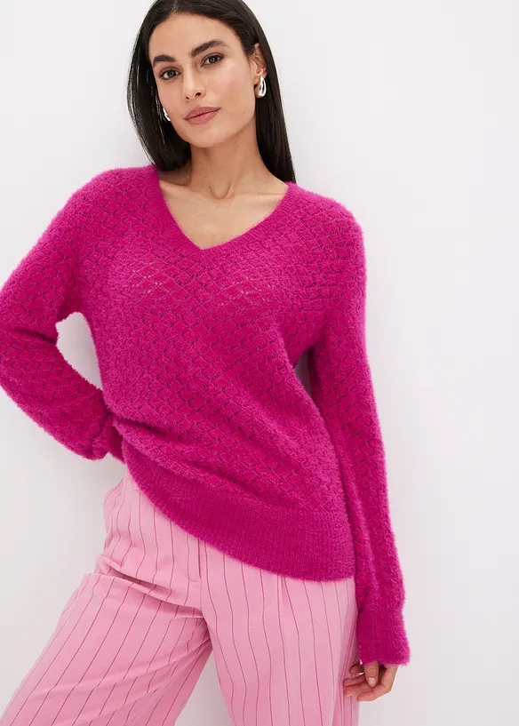 Ajour-Pullover mit Federgarn, bonprix