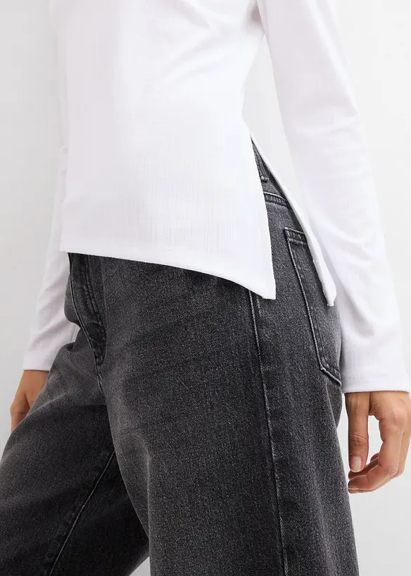 T-shirt manches longues en maille côtelée avec fente sur le côté, bonprix