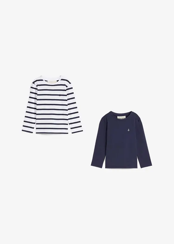 Lot de 2 T-shirts manches longues 100% coton, bonprix