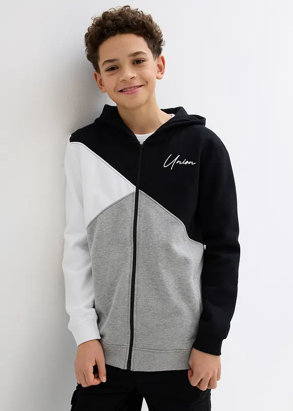 Sweat zippé à capuche 100% coton Loose, bonprix