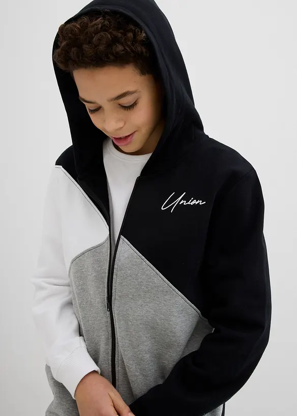 Sweat zippé à capuche 100% coton Loose, bonprix