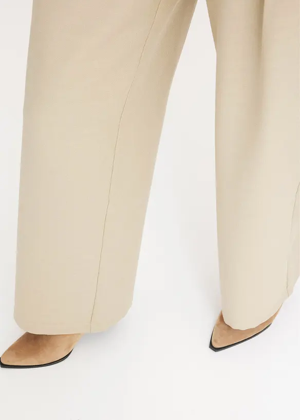 Pantalon à pinces aspect lin avec empiècement taille croisé, bonprix