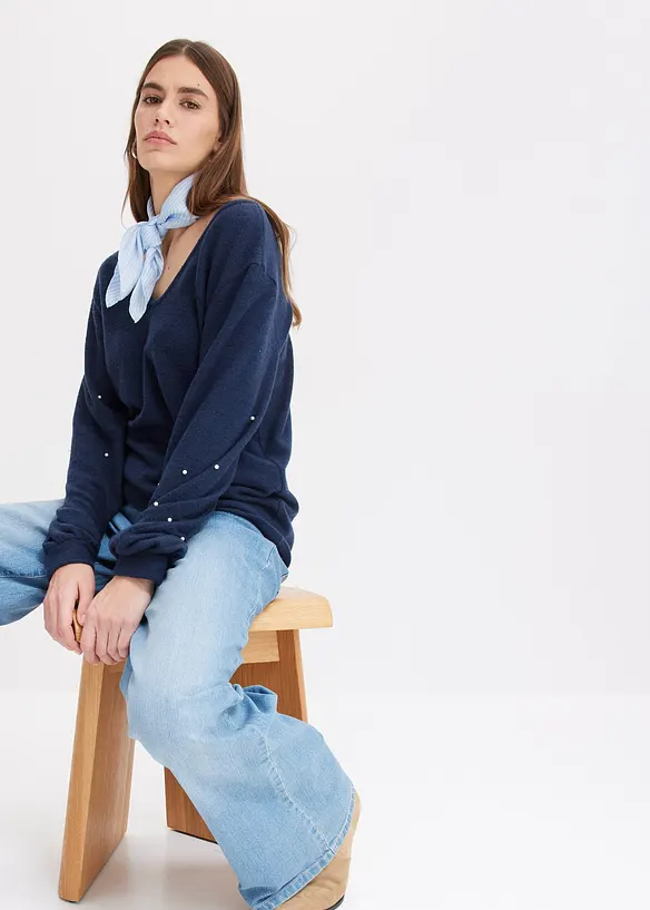 Kuschel-Fleeceshirt mit Perlen, bonprix