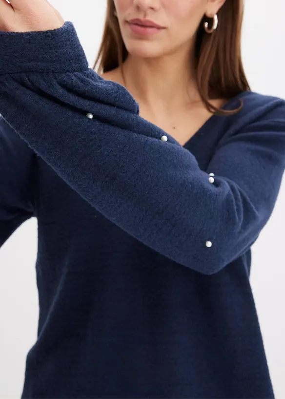 Kuschel-Fleeceshirt mit Perlen, bonprix