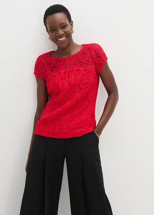 Blouse manches courtes en dentelle cordée, bonprix