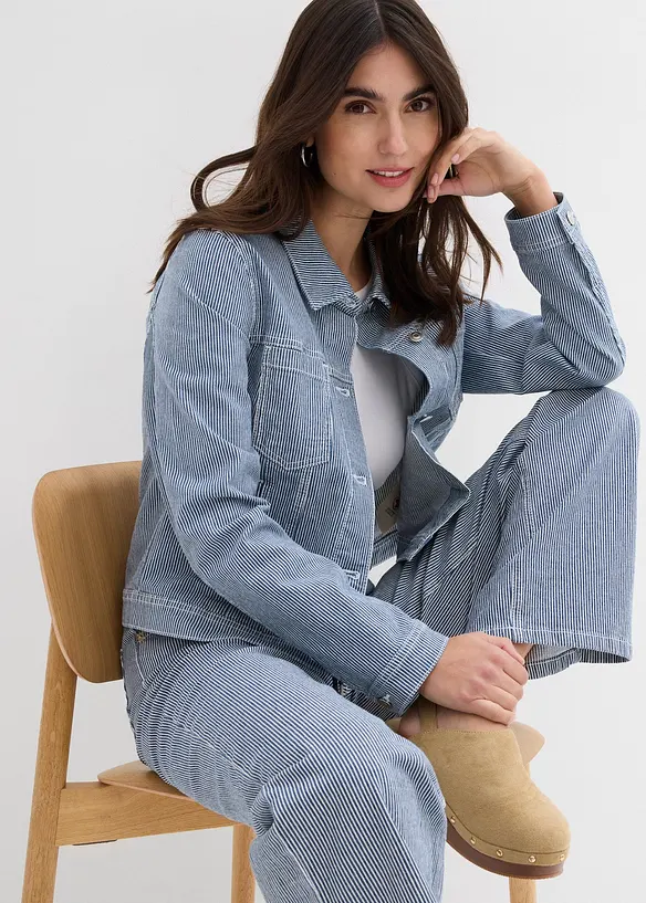 Veste en jean rayée, raccourcie, bonprix
