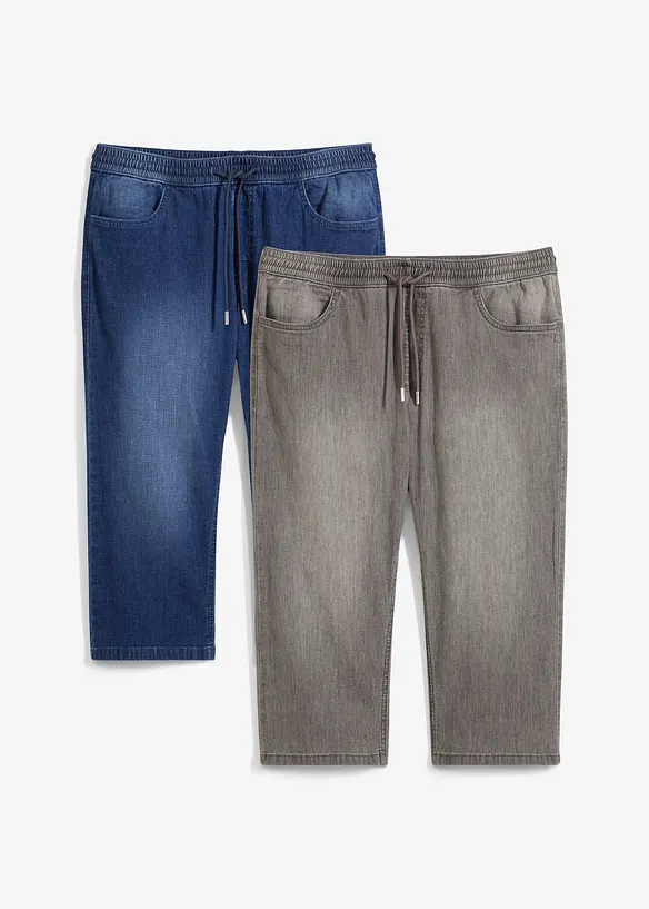 Lot de 2 jeans jogger 3/4 en denim l&eacute;ger, coupe droite regular, bonprix