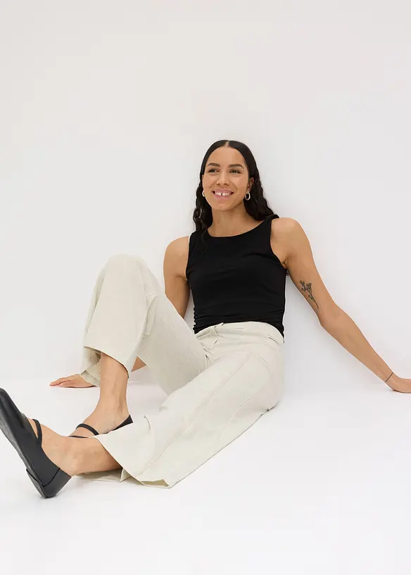 Pantalon large en lin mélangé, bonprix