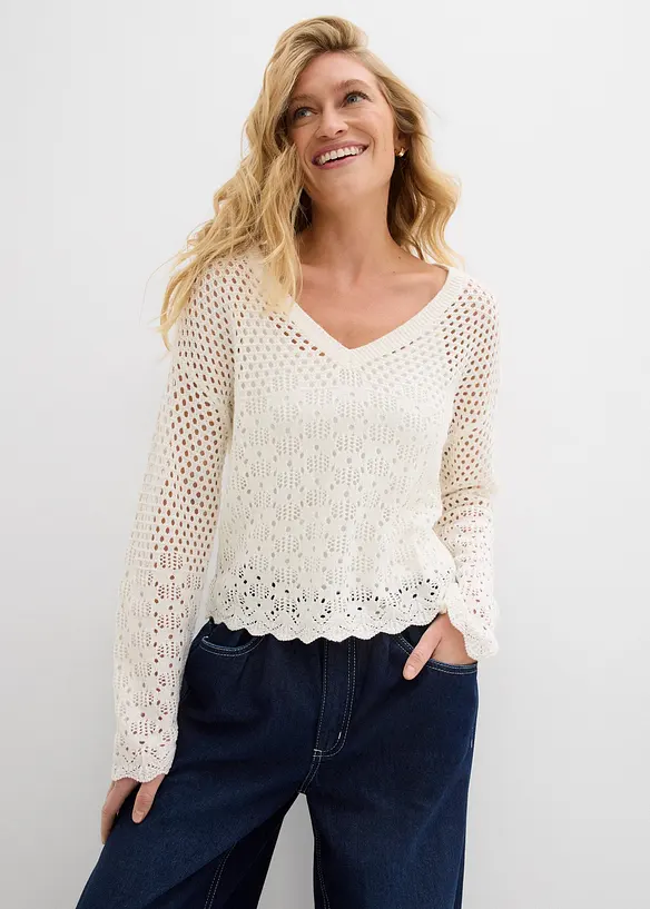 Pull léger en maille ajourée, bonprix