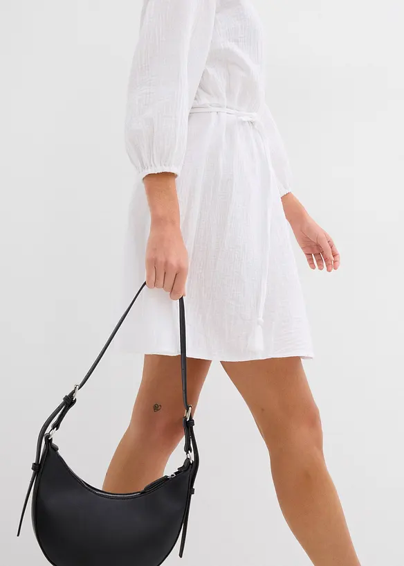 Robe courte patineuse avec ceinture à nouer et manches 3/4 amples, bonprix