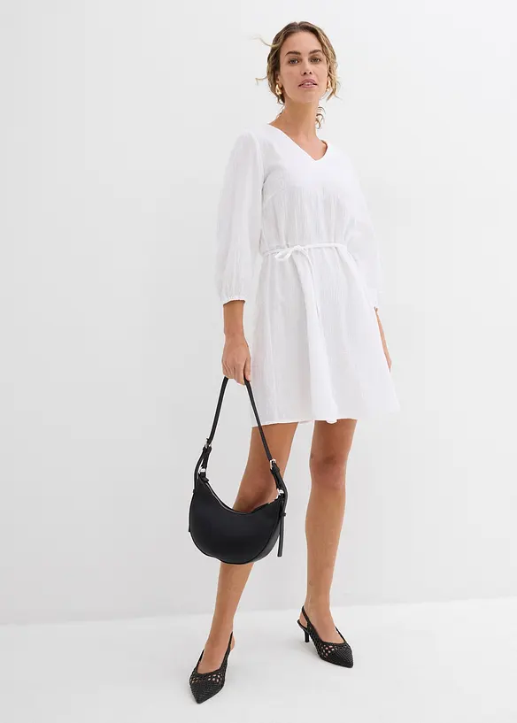 Robe courte patineuse avec ceinture à nouer et manches 3/4 amples, bonprix