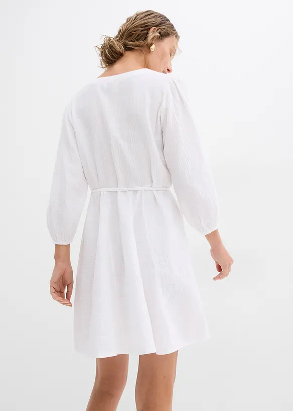 Robe courte patineuse avec ceinture à nouer et manches 3/4 amples, bonprix