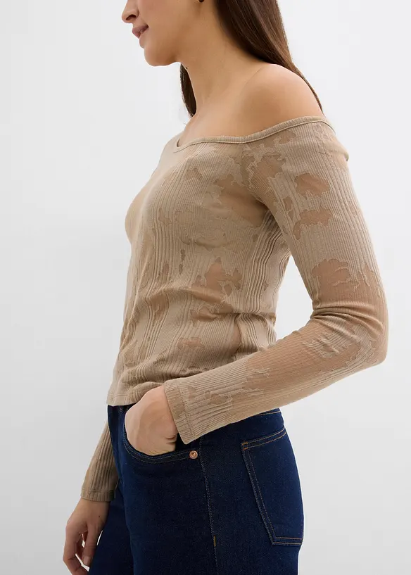 T-shirt à épaule dégagée aspect dévoré, bonprix