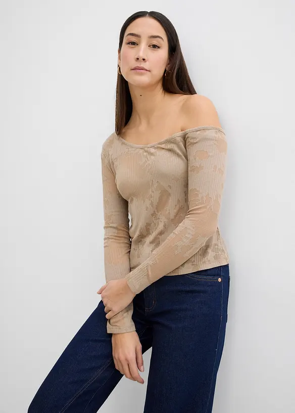 T-shirt à épaule dégagée aspect dévoré, bonprix