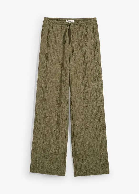 Pantalon large taille élastiquée en crêpe, bonprix