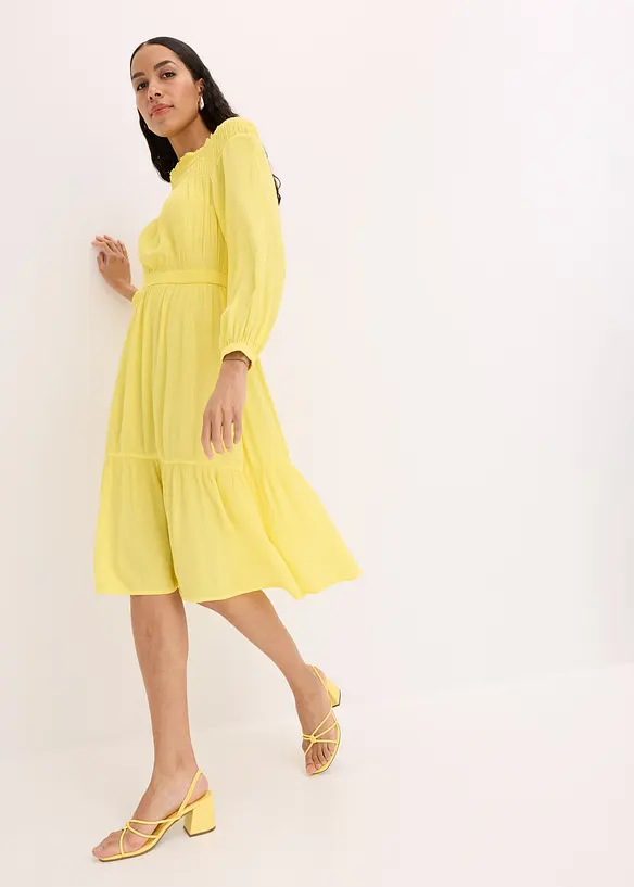 Robe à col Bardot en viscose texturée, bonprix