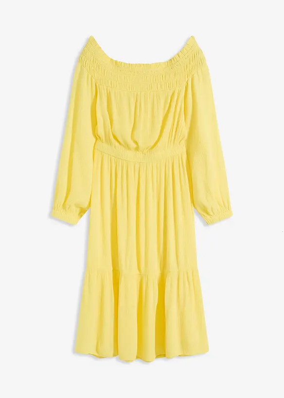 Robe à col Bardot en viscose texturée, bonprix